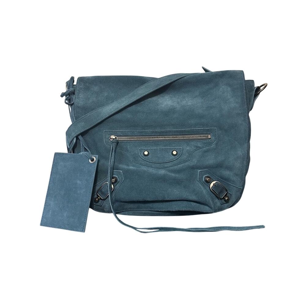 Balenciaga Neo Folk Messenger Bag Motorcycle FW11 Turquoise Suede Crossbody RARE